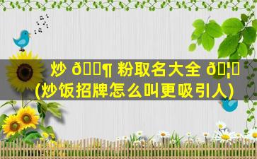 炒 🐶 粉取名大全 🦟 (炒饭招牌怎么叫更吸引人)